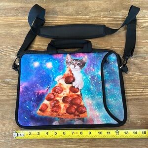 Space Cat & pepperoni pizza design sleeve padded laptop case/cover strap nwot